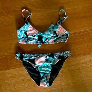 Roxy kids bikini size 8 - black teal and peach